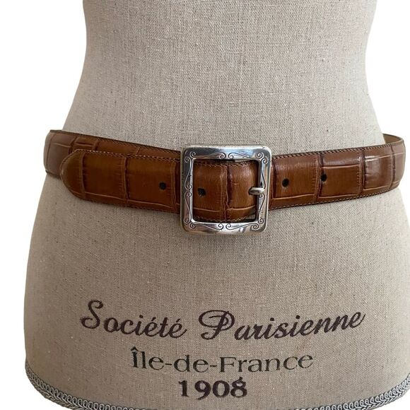 Brighton Croco Leather Belt Brown Size ML 32 - Picture 2 of 6